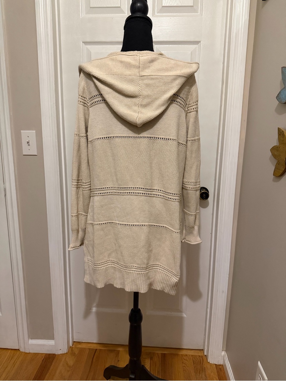 Hooded Open-Front Knit Cardigan Sweater - Cream - Picture 2 of 5